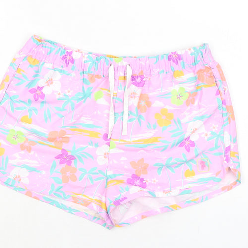 Marks and Spencer Girls Pink Floral Polyester Bermuda Shorts Size 11-12 Years Regular Drawstring - Inside Leg 1.5in