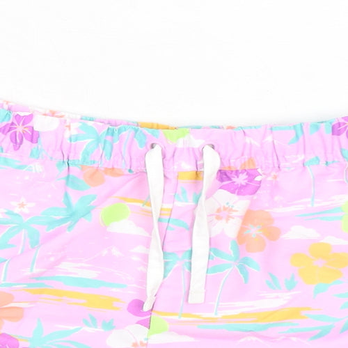 Marks and Spencer Girls Pink Floral Polyester Bermuda Shorts Size 11-12 Years Regular Drawstring - Inside Leg 1.5in