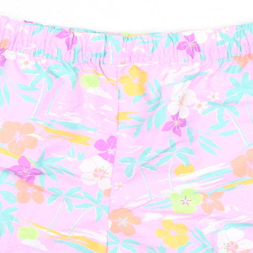 Marks and Spencer Girls Pink Floral Polyester Bermuda Shorts Size 11-12 Years Regular Drawstring - Inside Leg 1.5in