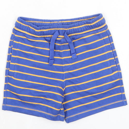 Marks and Spencer Boys Blue Striped Cotton Sweat Shorts Size 4-5 Years Regular Drawstring - Waist 22in Inside Leg 4in