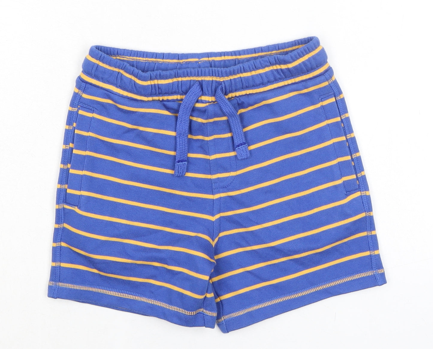 Marks and Spencer Boys Blue Striped Cotton Sweat Shorts Size 4-5 Years Regular Drawstring - Waist 22in Inside Leg 4in