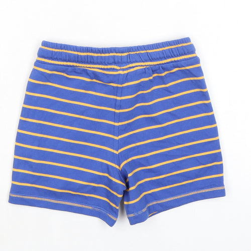 Marks and Spencer Boys Blue Striped Cotton Sweat Shorts Size 4-5 Years Regular Drawstring - Waist 22in Inside Leg 4in