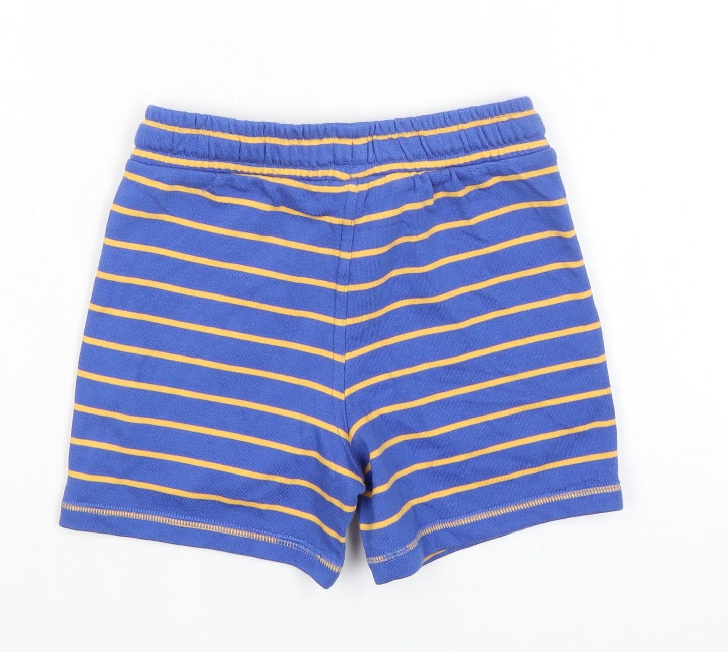 Marks and Spencer Boys Blue Striped Cotton Sweat Shorts Size 4-5 Years Regular Drawstring - Waist 22in Inside Leg 4in