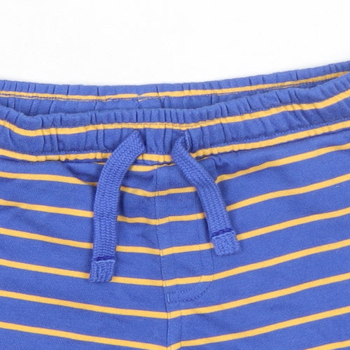 Marks and Spencer Boys Blue Striped Cotton Sweat Shorts Size 4-5 Years Regular Drawstring - Waist 22in Inside Leg 4in