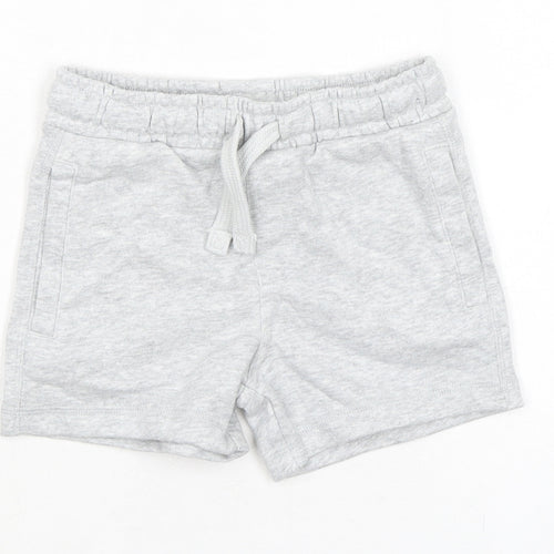 Marks and Spencer Boys Grey Cotton Sweat Shorts Size 2-3 Years Regular Drawstring - Waist 20in Inside Leg 2in