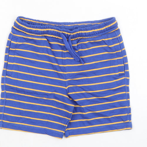 Marks and Spencer Boys Blue Striped Cotton Sweat Shorts Size 7-8 Years Regular Drawstring - Waist 24in Inside Leg 5in