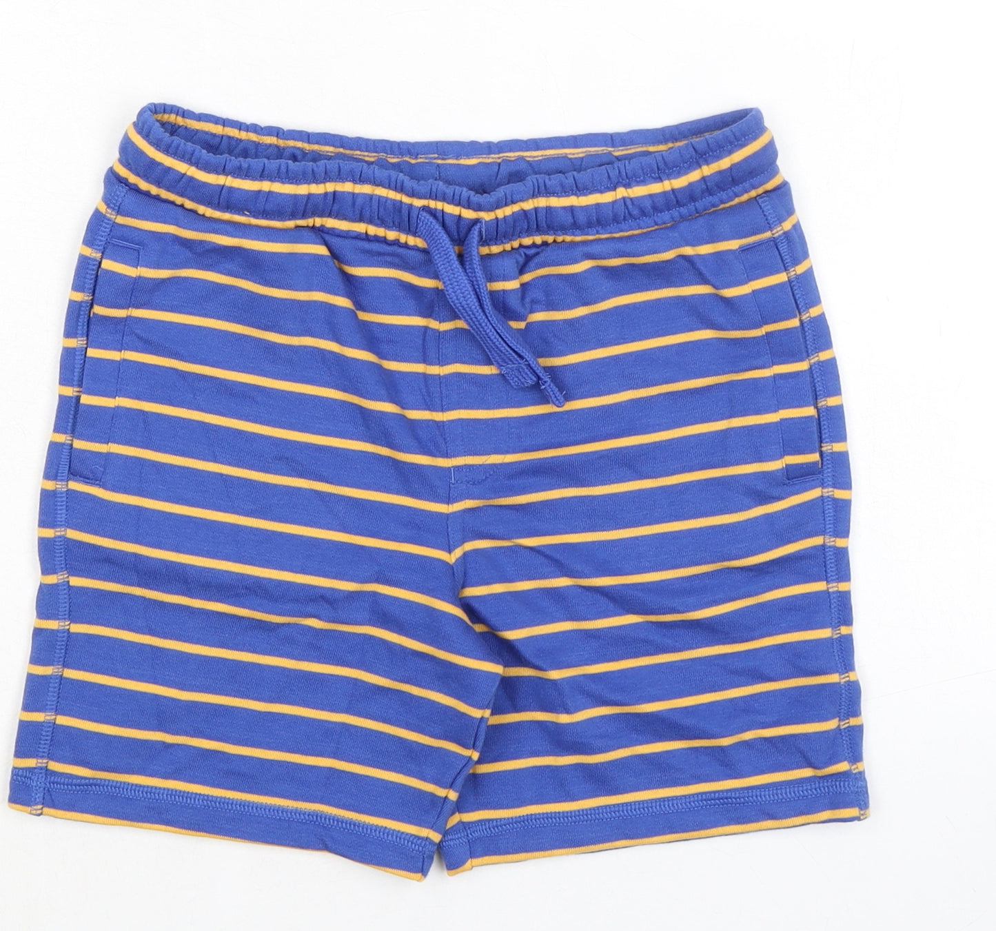 Marks and Spencer Boys Blue Striped Cotton Sweat Shorts Size 7-8 Years Regular Drawstring - Waist 24in Inside Leg 5in