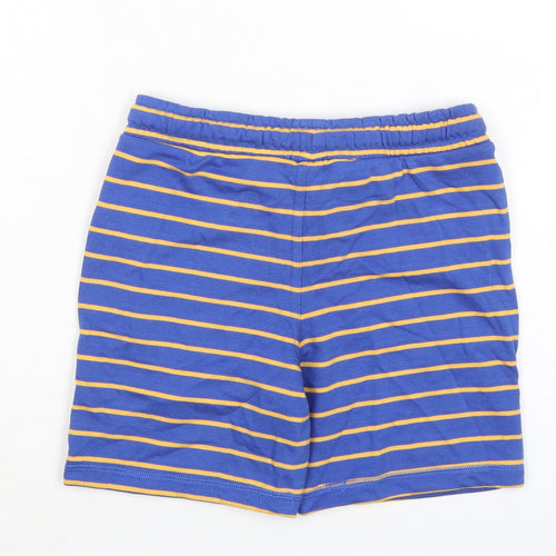 Marks and Spencer Boys Blue Striped Cotton Sweat Shorts Size 7-8 Years Regular Drawstring - Waist 24in Inside Leg 5in