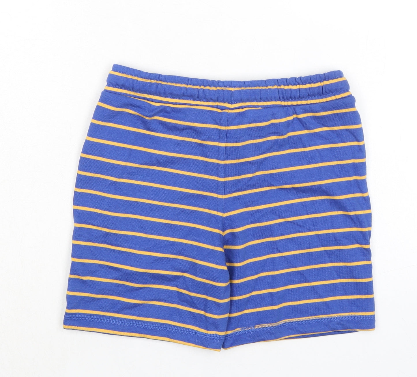 Marks and Spencer Boys Blue Striped Cotton Sweat Shorts Size 7-8 Years Regular Drawstring - Waist 24in Inside Leg 5in