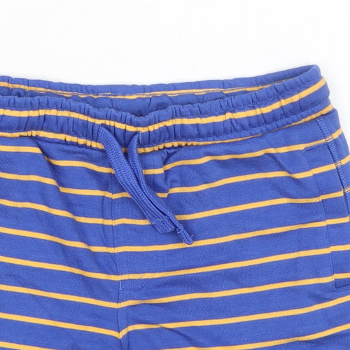 Marks and Spencer Boys Blue Striped Cotton Sweat Shorts Size 7-8 Years Regular Drawstring - Waist 24in Inside Leg 5in