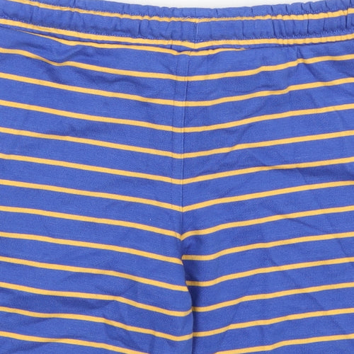 Marks and Spencer Boys Blue Striped Cotton Sweat Shorts Size 7-8 Years Regular Drawstring - Waist 24in Inside Leg 5in