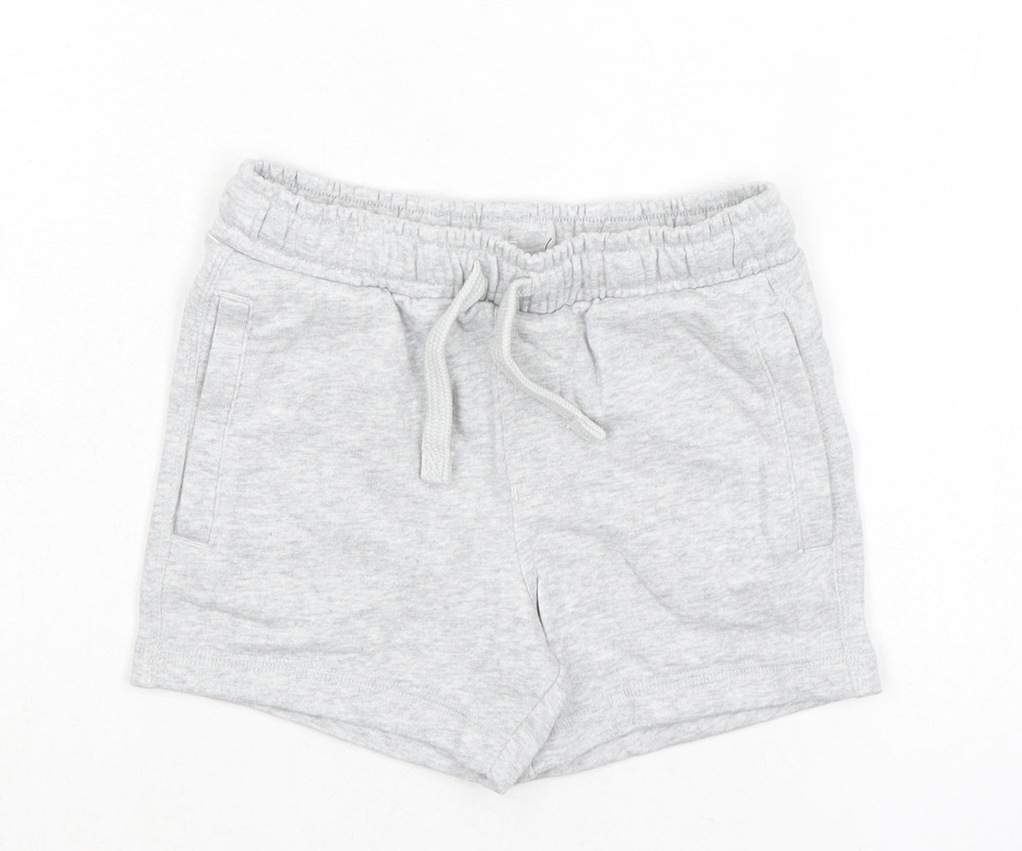 Marks and Spencer Boys Grey Cotton Sweat Shorts Size 2-3 Years Regular Drawstring - Waist 20in Inside Leg3in