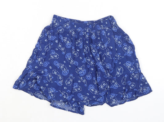 Marks and Spencer Girls Blue Paisley Viscose A-Line Skort Size 6-7 Years Regular