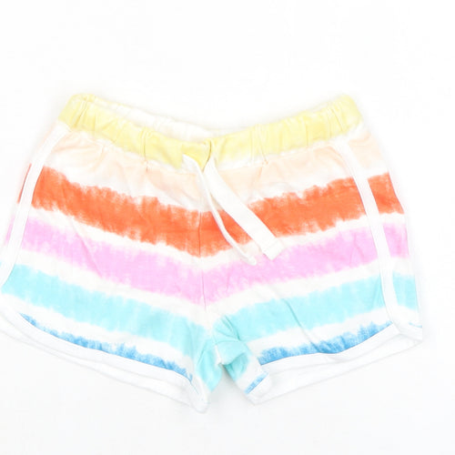 Marks and Spencer Girls Multicoloured Striped 100% Cotton Sweat Shorts Size 4-5 Years Regular Drawstring - Tie Dye, Waist 19in Inside Leg 19in