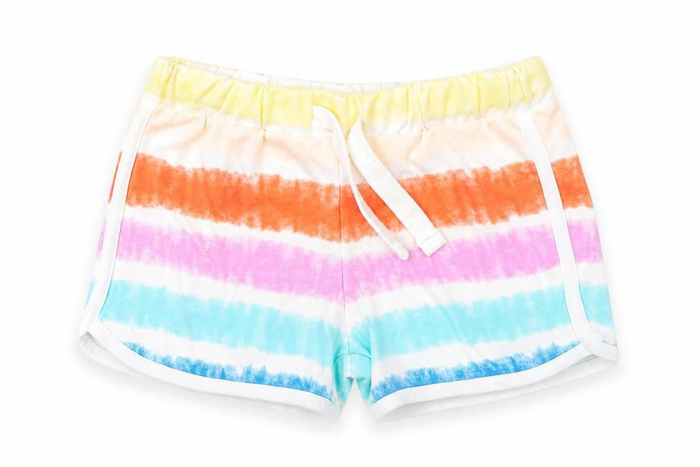 Marks and Spencer Girls Multicoloured Striped 100% Cotton Sweat Shorts Size 4-5 Years Regular Drawstring - Tie Dye, Waist 19in Inside Leg 19in