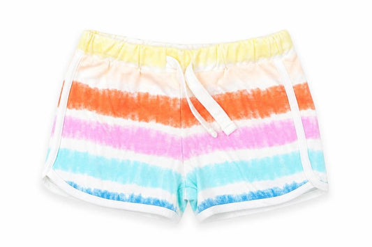 Marks and Spencer Girls Multicoloured Striped 100% Cotton Sweat Shorts Size 4-5 Years Regular Drawstring - Tie Dye, Waist 19in Inside Leg 19in