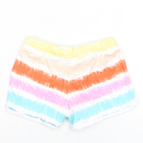 Marks and Spencer Girls Multicoloured Striped 100% Cotton Sweat Shorts Size 4-5 Years Regular Drawstring - Tie Dye, Waist 19in Inside Leg 19in