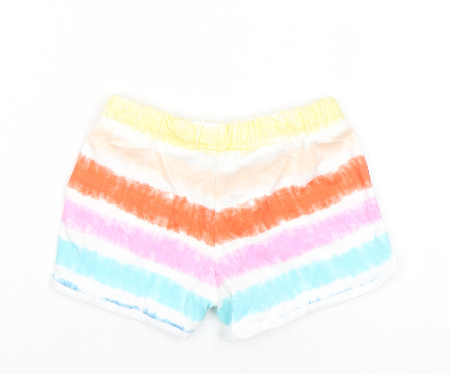 Marks and Spencer Girls Multicoloured Striped 100% Cotton Sweat Shorts Size 4-5 Years Regular Drawstring - Tie Dye, Waist 19in Inside Leg 19in