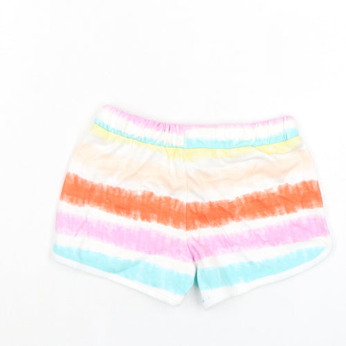 Marks and Spencer Girls Multicoloured Striped 100% Cotton Sweat Shorts Size 5-6 Years Regular Drawstring - Tie Dye, Waist 20in Inside Leg 2in