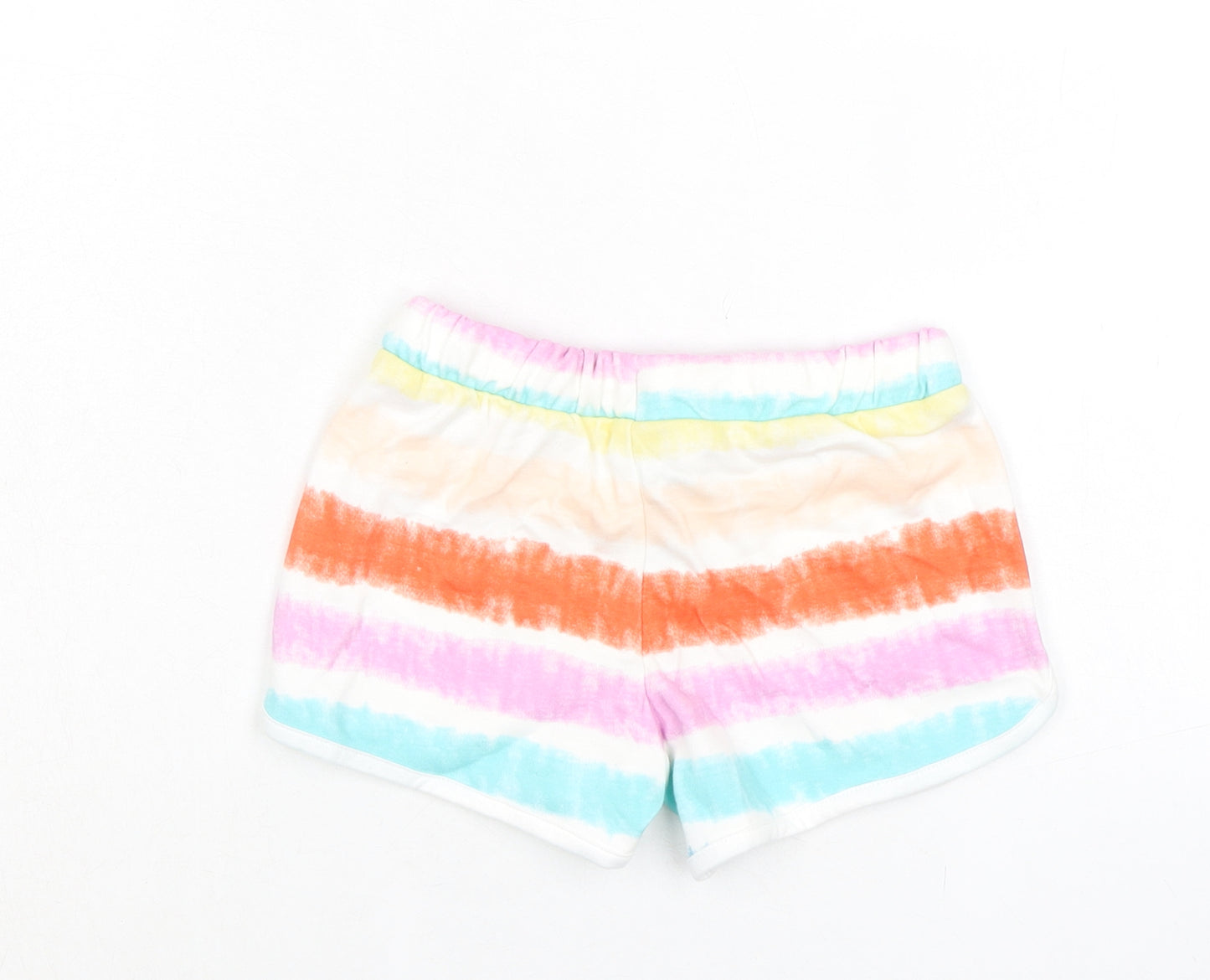 Marks and Spencer Girls Multicoloured Striped 100% Cotton Sweat Shorts Size 5-6 Years Regular Drawstring - Tie Dye, Waist 20in Inside Leg 2in