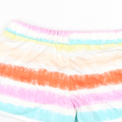 Marks and Spencer Girls Multicoloured Striped 100% Cotton Sweat Shorts Size 5-6 Years Regular Drawstring - Tie Dye, Waist 20in Inside Leg 2in