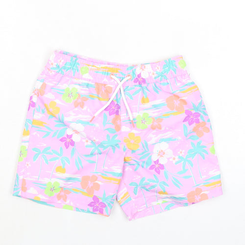 Marks and Spencer Girls Purple Floral 100% Polyester Bermuda Shorts Size 5-6 Years L5 in Regular Drawstring