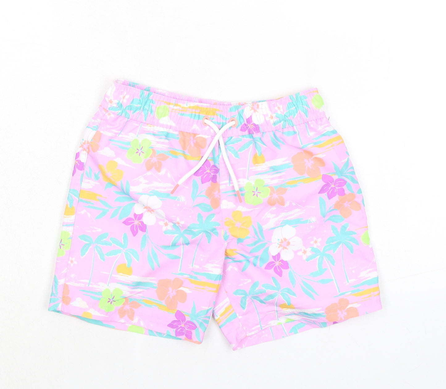 Marks and Spencer Girls Purple Floral 100% Polyester Bermuda Shorts Size 5-6 Years L5 in Regular Drawstring