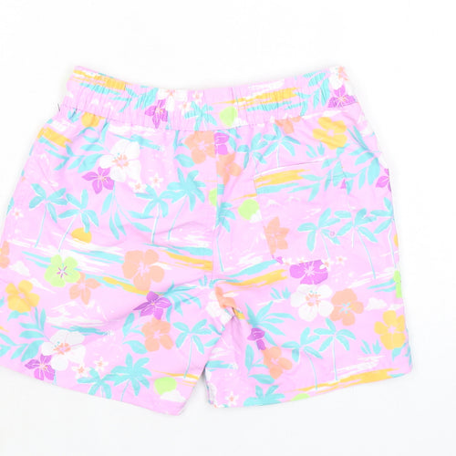 Marks and Spencer Girls Purple Floral 100% Polyester Bermuda Shorts Size 5-6 Years L5 in Regular Drawstring