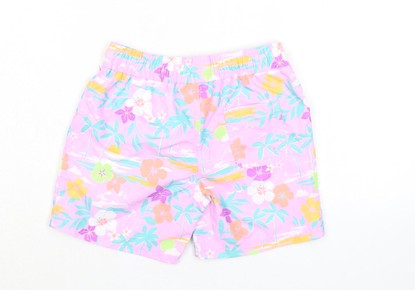 Marks and Spencer Girls Purple Floral 100% Polyester Bermuda Shorts Size 5-6 Years L5 in Regular Drawstring