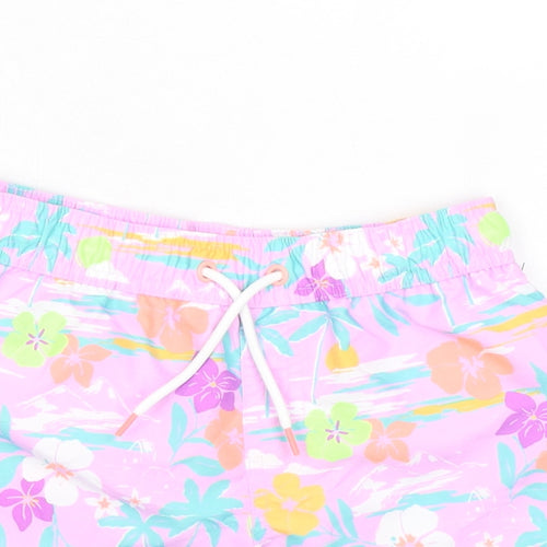 Marks and Spencer Girls Purple Floral 100% Polyester Bermuda Shorts Size 5-6 Years L5 in Regular Drawstring