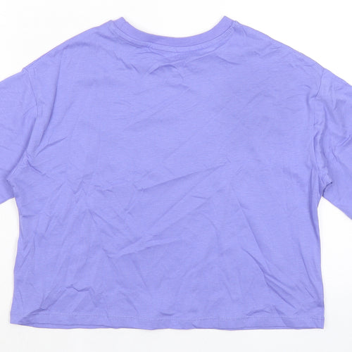 Marks and Spencer Girls Purple 100% Cotton Basic T-Shirt Size 9-10 Years Round Neck - Peace