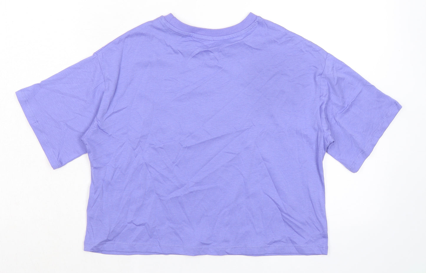 Marks and Spencer Girls Purple 100% Cotton Basic T-Shirt Size 9-10 Years Round Neck - Peace