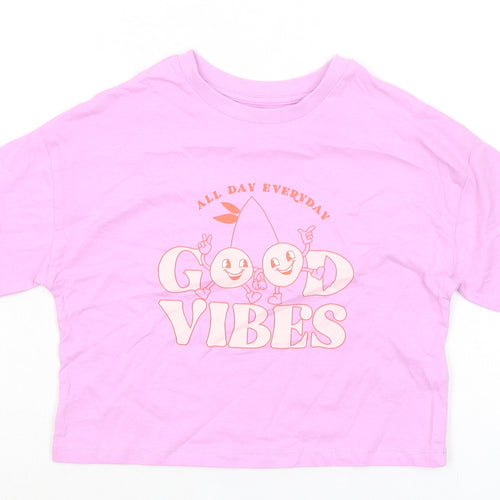 Marks and Spencer Girls Pink 100% Cotton Basic T-Shirt Size 6-7 Years Round Neck - Good Vibes