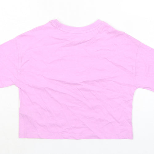 Marks and Spencer Girls Pink 100% Cotton Basic T-Shirt Size 6-7 Years Round Neck - Good Vibes