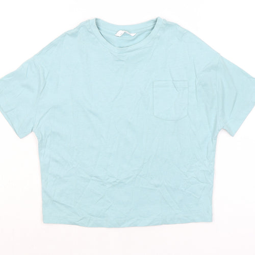 Marks and Spencer Boys Green Cotton Basic T-Shirt Size 7-8 Years Round Neck - Pocket