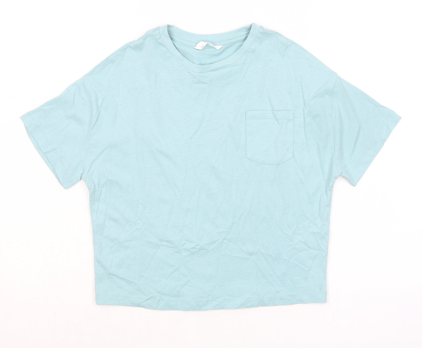 Marks and Spencer Boys Green Cotton Basic T-Shirt Size 7-8 Years Round Neck - Pocket