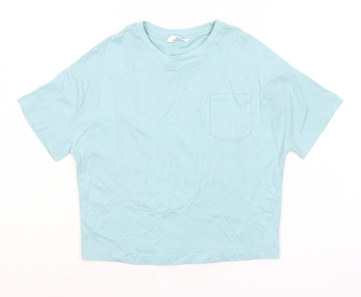 Marks and Spencer Boys Green Cotton Basic T-Shirt Size 7-8 Years Round Neck - Pocket