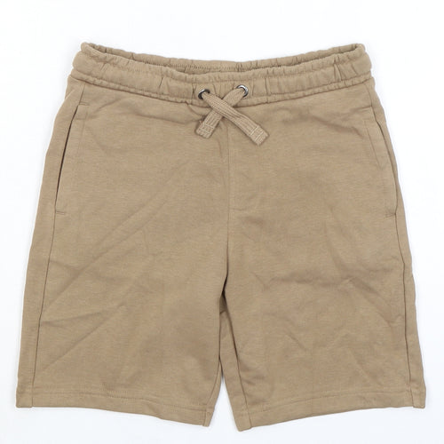 Marks and Spencer Boys Brown Cotton Sweat Shorts Size 7-8 Years Regular Drawstring - Waist 24in Inside Leg 6in