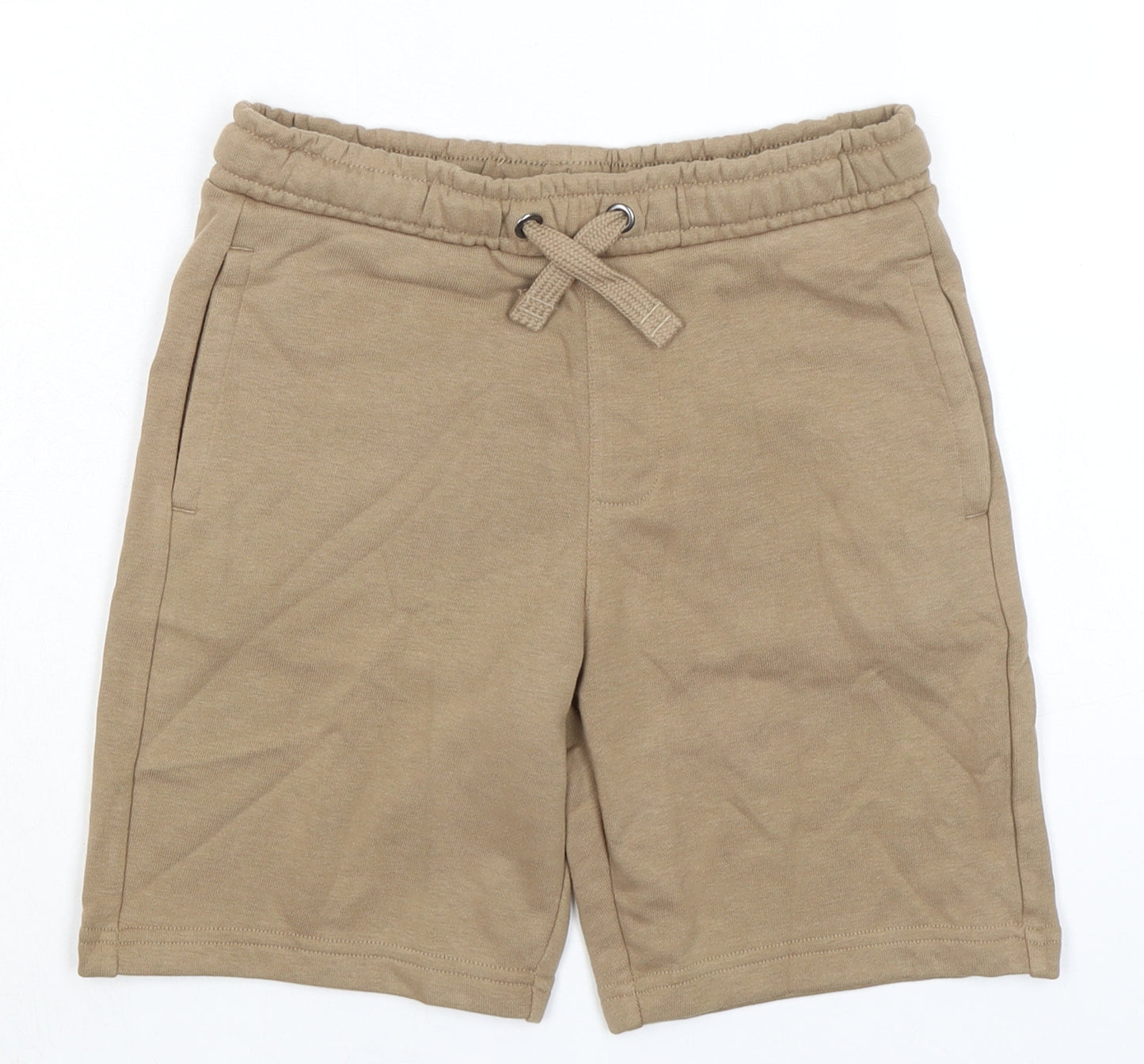 Marks and Spencer Boys Brown Cotton Sweat Shorts Size 7-8 Years Regular Drawstring - Waist 24in Inside Leg 6in