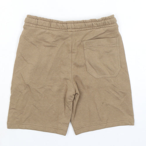 Marks and Spencer Boys Brown Cotton Sweat Shorts Size 7-8 Years Regular Drawstring - Waist 24in Inside Leg 6in