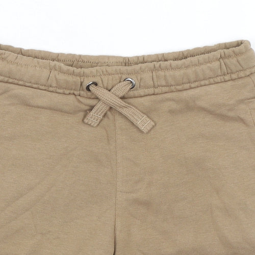 Marks and Spencer Boys Brown Cotton Sweat Shorts Size 7-8 Years Regular Drawstring - Waist 24in Inside Leg 6in