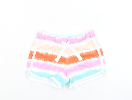 Marks and Spencer Girls Multicoloured Striped 100% Cotton Sweat Shorts Size 4-5 Years Regular Drawstring - Waist 18in Inside Leg 2in