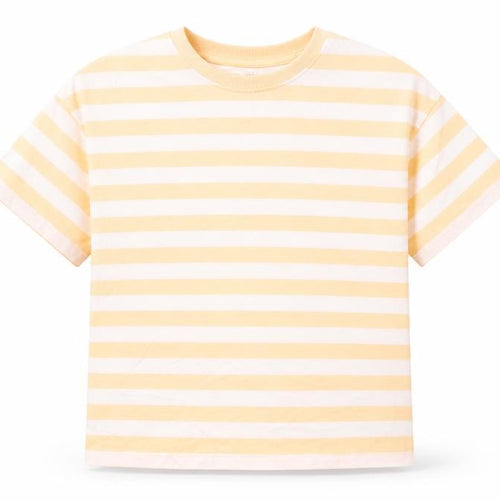 Marks and Spencer Girls Orange Striped Cotton Basic T-Shirt Size 9-10 Years Round Neck Pullover