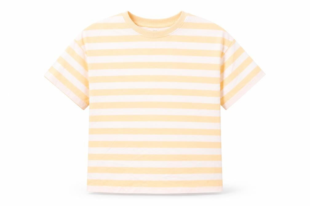 Marks and Spencer Girls Orange Striped Cotton Basic T-Shirt Size 9-10 Years Round Neck Pullover