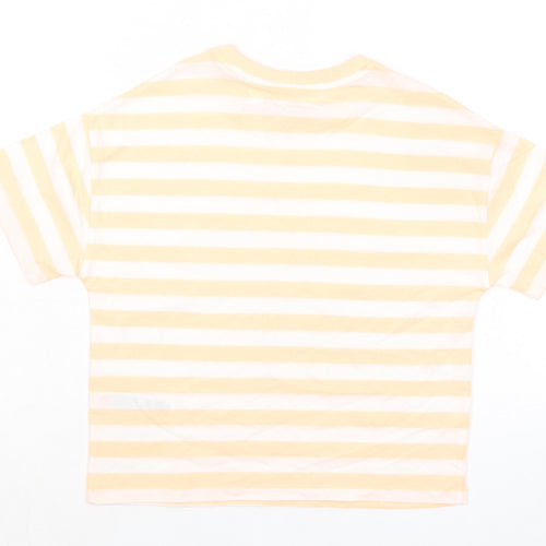 Marks and Spencer Girls Orange Striped Cotton Basic T-Shirt Size 9-10 Years Round Neck Pullover