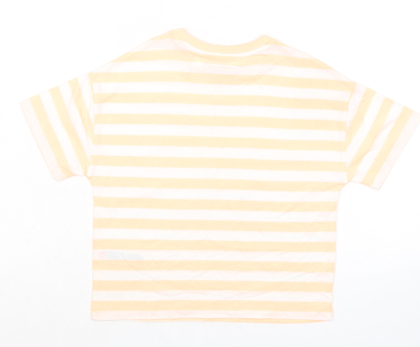 Marks and Spencer Girls Orange Striped Cotton Basic T-Shirt Size 9-10 Years Round Neck Pullover