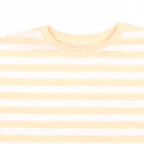 Marks and Spencer Girls Orange Striped Cotton Basic T-Shirt Size 9-10 Years Round Neck Pullover