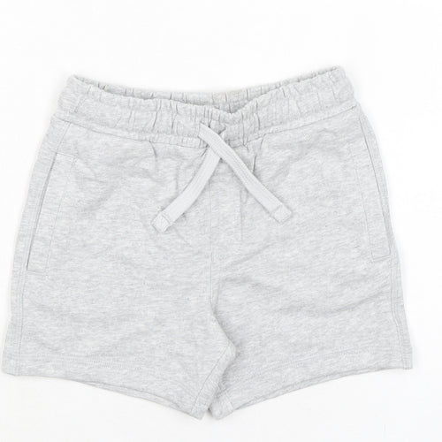 Marks and Spencer Boys Grey Cotton Sweat Shorts Size 3-4 Years Regular Drawstring - Waist 20in Inside Leg 3in