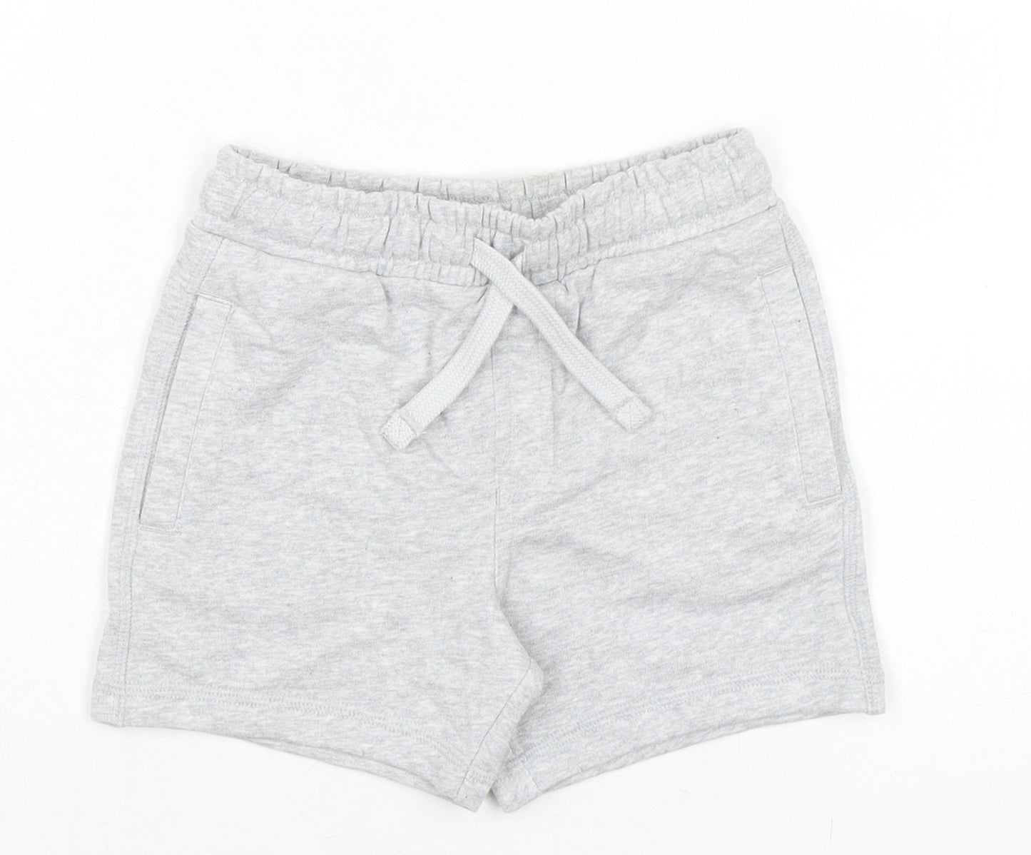 Marks and Spencer Boys Grey Cotton Sweat Shorts Size 3-4 Years Regular Drawstring - Waist 20in Inside Leg 3in