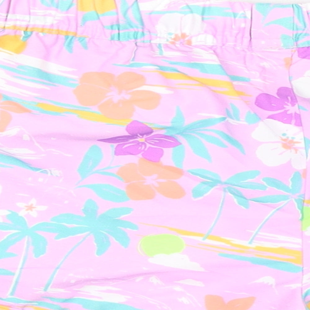 Marks and Spencer Girls Purple Floral 100% Polyester Bermuda Shorts Size 9-10 Years Regular Drawstring - Waist 24in Inside Leg 1.5in